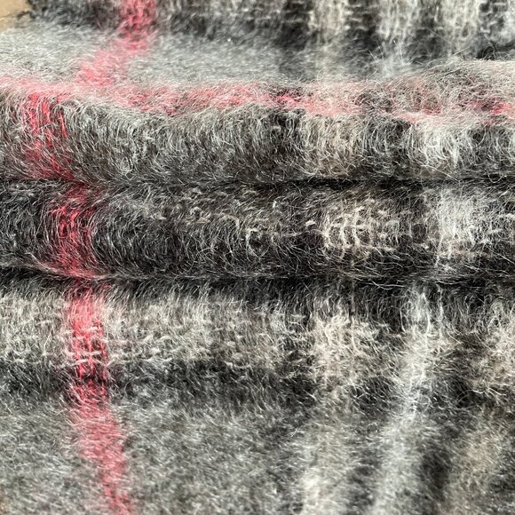 John Hanly Vintage Mohair Wool Blend Grey Check Scarf, Designed in Ireland - Picture 7 of 15